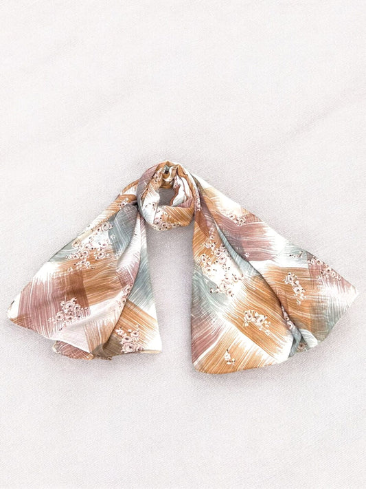 Grey Pink Beige Sketches Floral Printed Modal Hijab