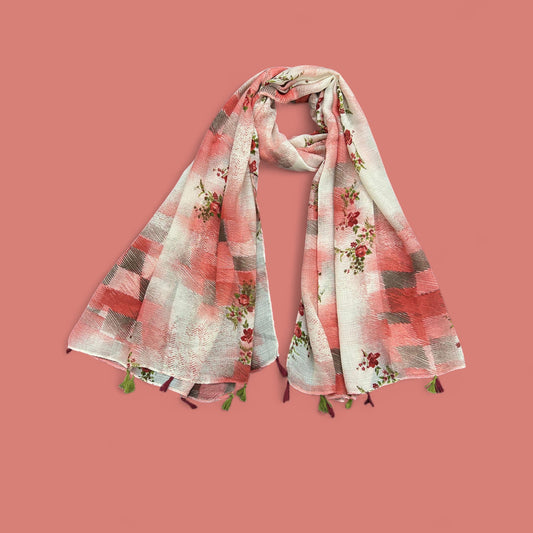 Tomato Red White Sketches Floral Printed Modal Hijab