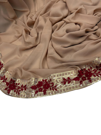 Luxury Peach Border Korean Shaal