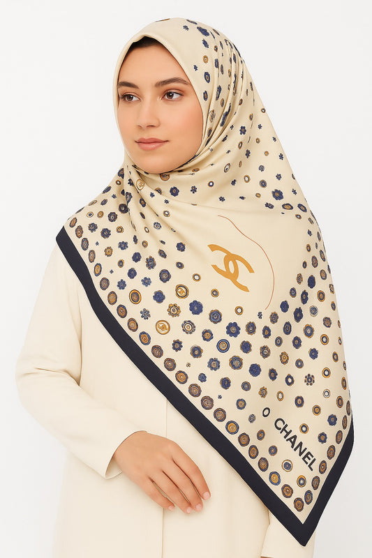 Large Satin Silk Scarf - Creamy White Chanel