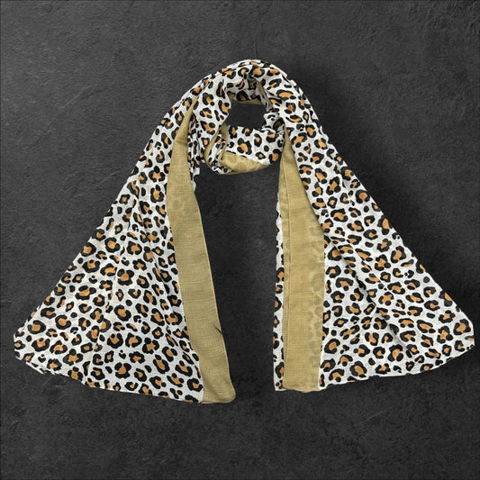 Beige White Cheetah Printed Modal Hijab