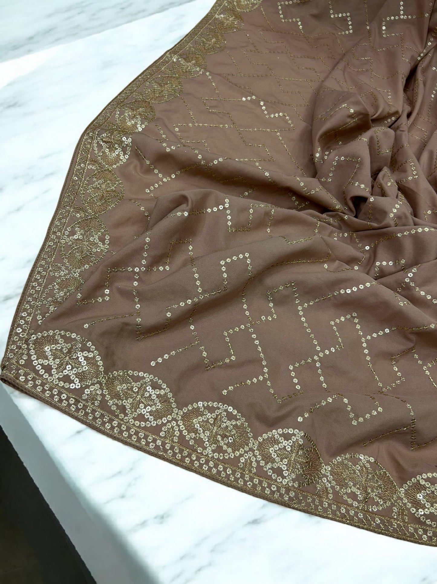 Dusky Rose Gold Sequence Bridal Embroidered Shaal