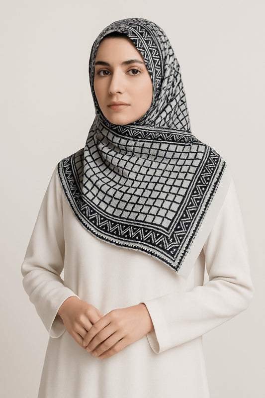 Branded White Geometric Printed Modal Hijab
