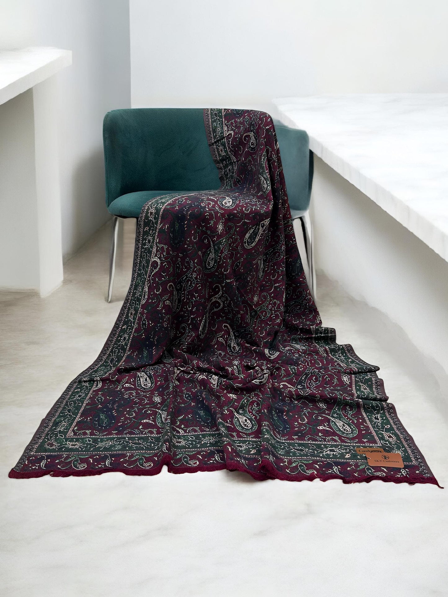 Pashmāra Shawl - Wine Green Paisley
