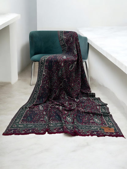 Pashmāra Shawl - Wine Green Paisley