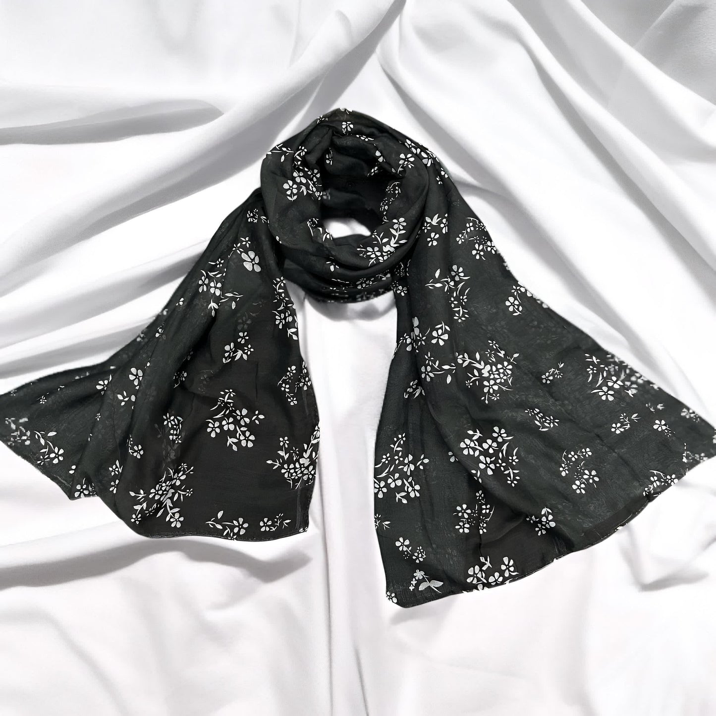 Black Grey Orchids Printed Modal Hijab