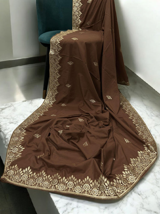 Brunette Gold Floral Sequence Bridal Embroidered Shaal