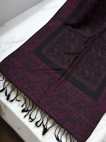 Black Fuchsia Pink Two-tone Paisley Pashmina Hijab