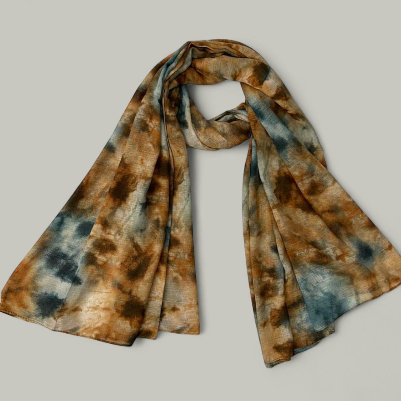 Chocolate Brownish Blue Blur Printed Modal Hijab