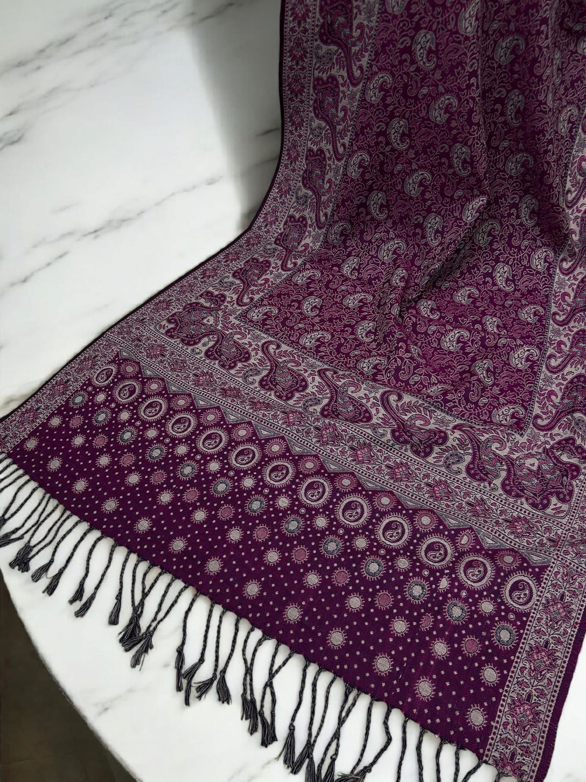 Magenta Tea Pink Silver Dotted Two-tone Paisley Pashmina Hijab