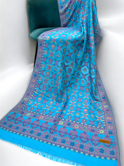 Ferozi Lilac Crossed Floral Kani Pashmina Hijab