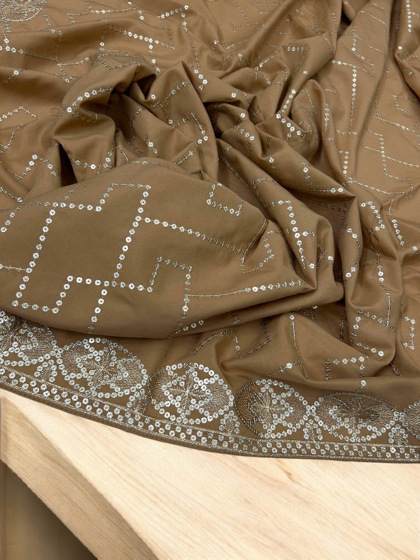 Coffee Gold Sequence Bridal Embroidered Shaal