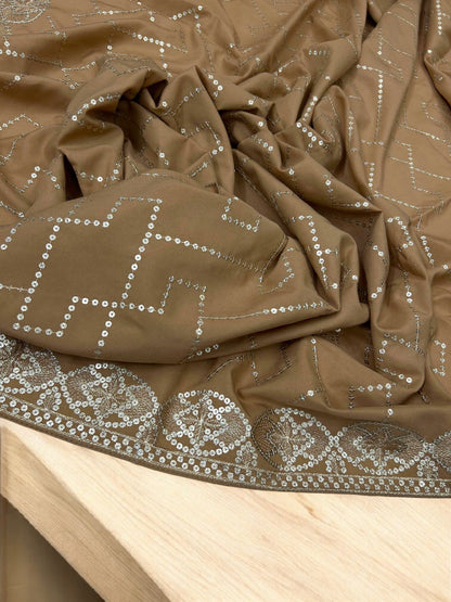 Coffee Gold Sequence Bridal Embroidered Shaal