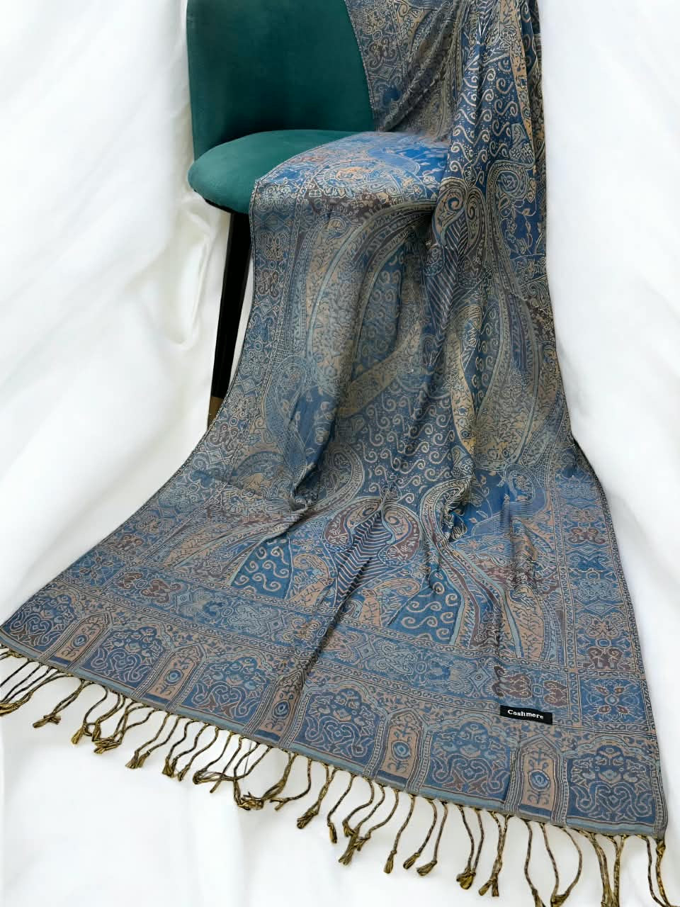 Egyptian Blue Persian Paisley Dual-Tone Pashmina Hijab