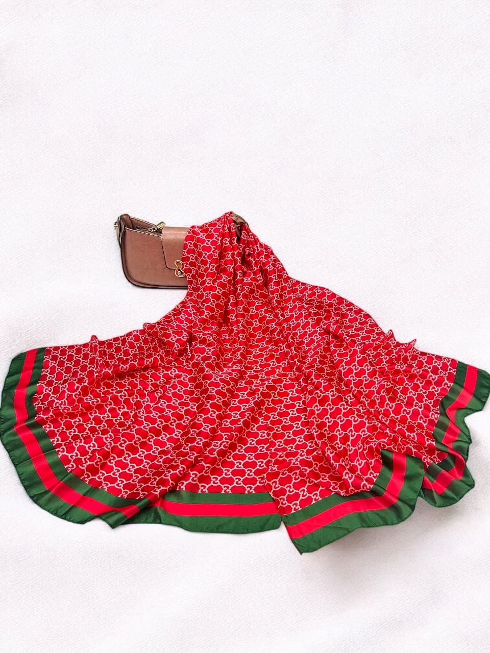 Large Satin Silk Scarf - Tomato Red Gucci