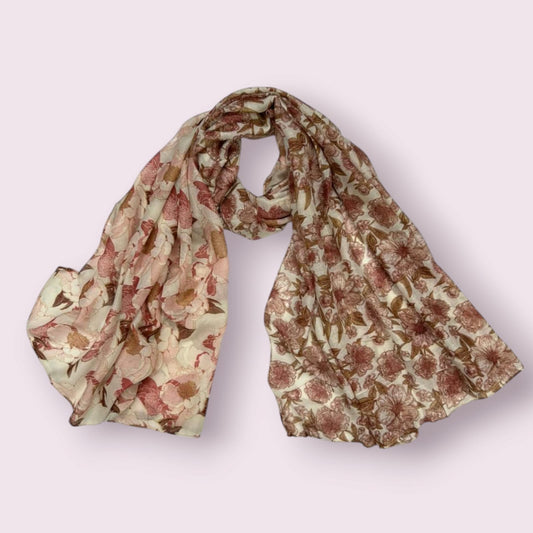 Terracotta Beige Floral Printed Lawn Hijab