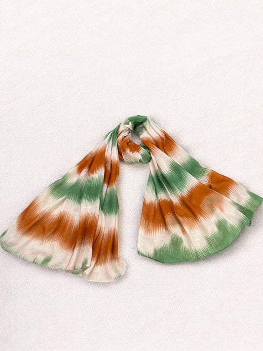 Brown Green Patterned Tie-Dye Printed Modal Hijab