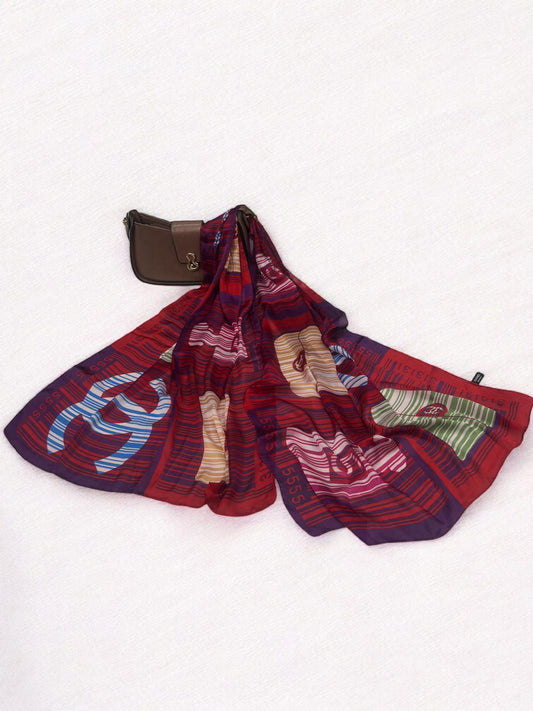 Satin Silk Scarf - Maroon Burgundy Chanel