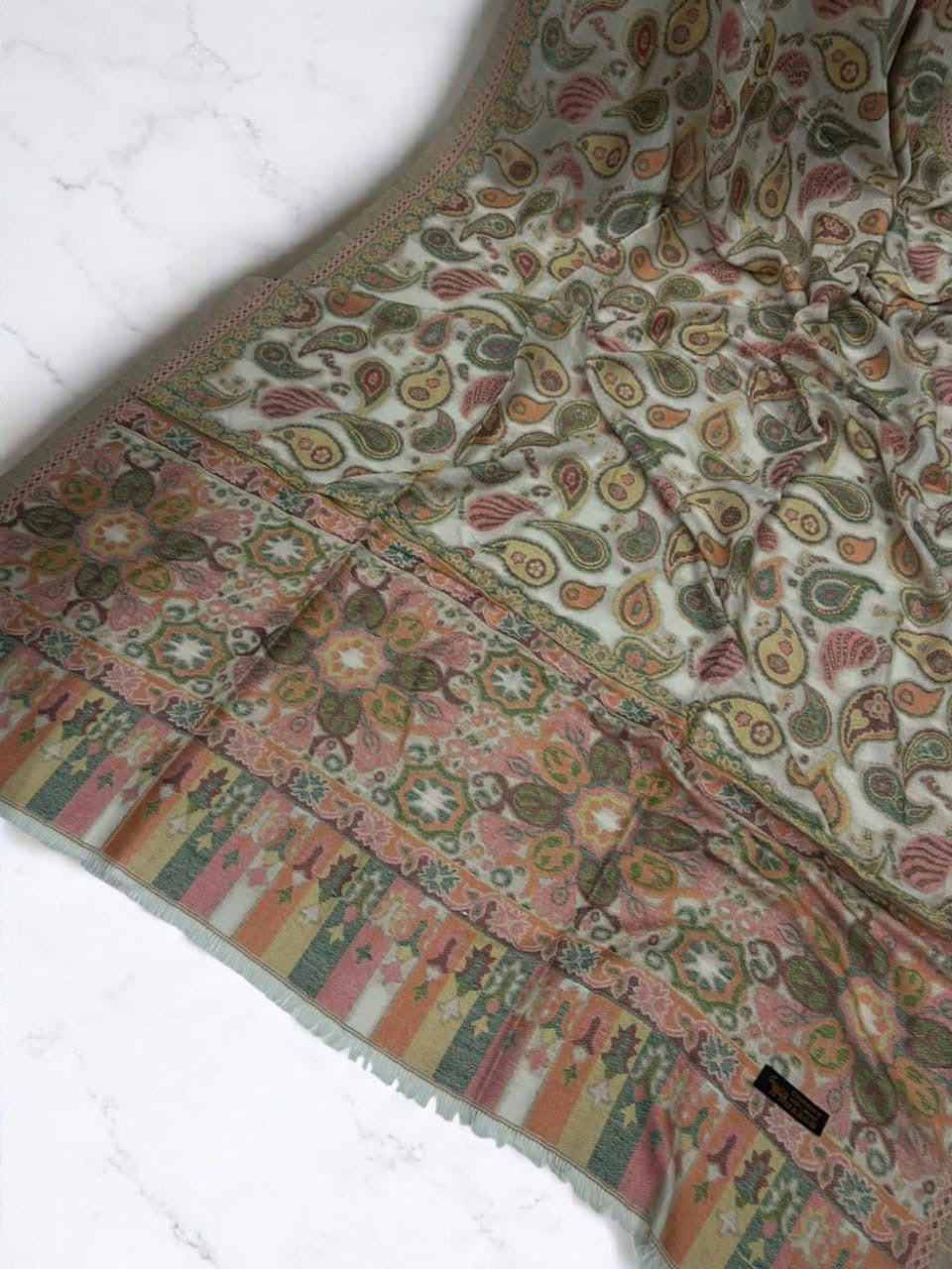 Pashmina Paisley Shawl - Creamy White Coral