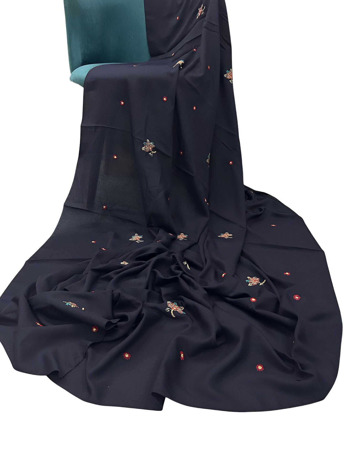 Navy Blue Floral Embroidered Plain Shaal