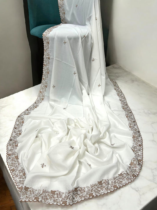 White Peach Cutwork Border Shaal