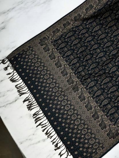 Dotted Paisley Pashmina Shawl - Navy Blue Beige