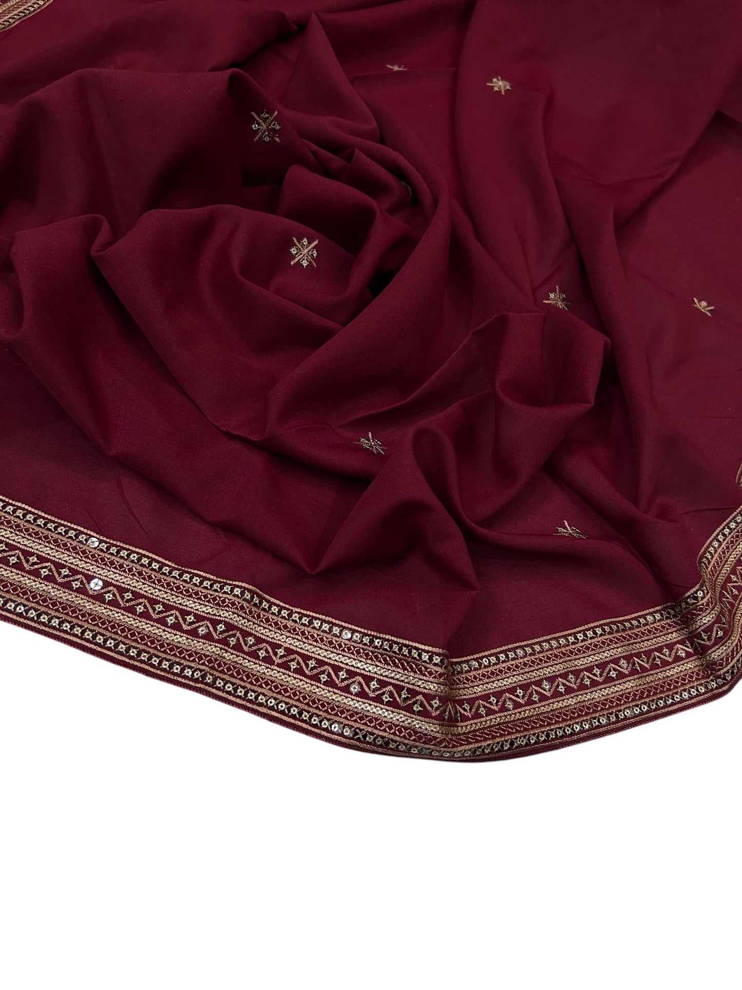 Maroon Fancy Double Sequence Embroidered Shaal