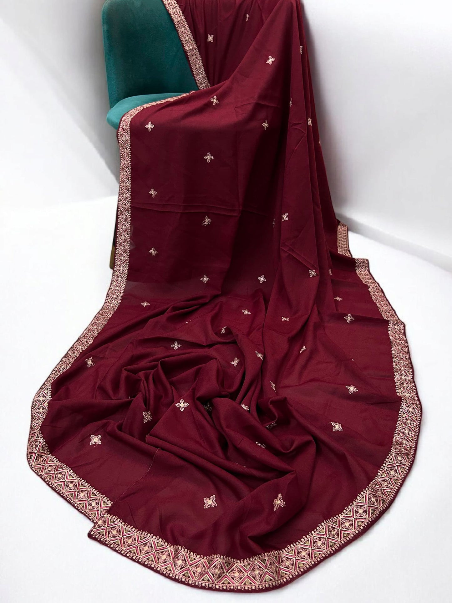 Red Diamond Double Embroidered Shaal