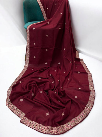 Red Diamond Double Embroidered Shaal