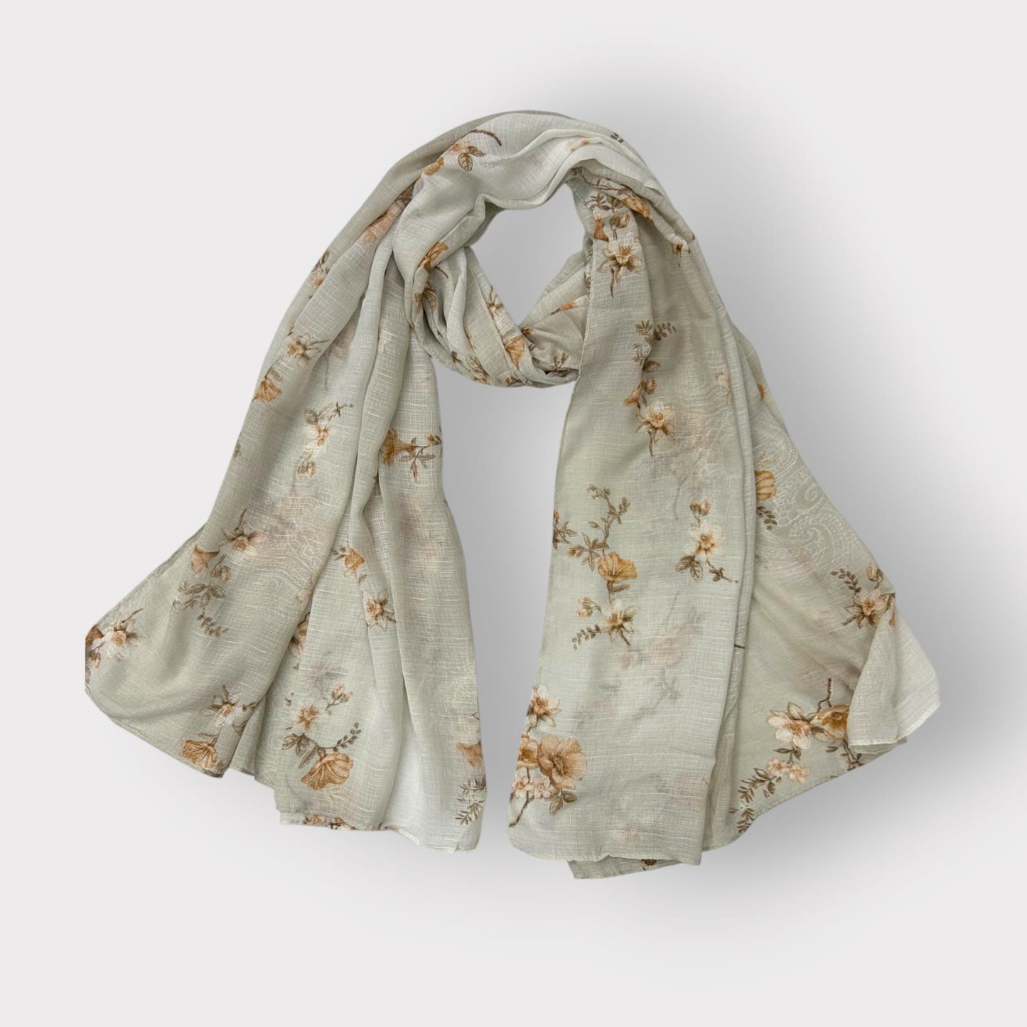 Vanilla White Ashy Floral Printed Modal Hijab