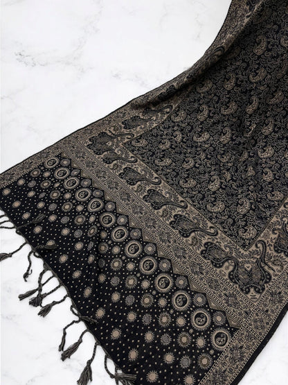 Black Light Beige Dotted Two-tone Paisley Pashmina Hijab