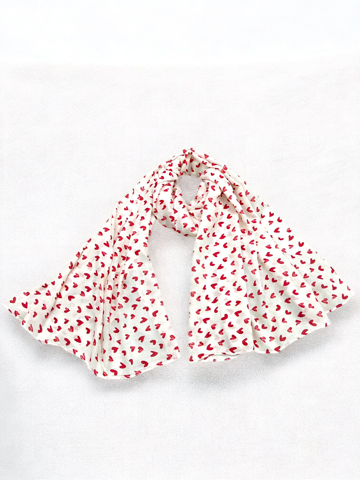 White Pink Hearts Printed Modal Hijab