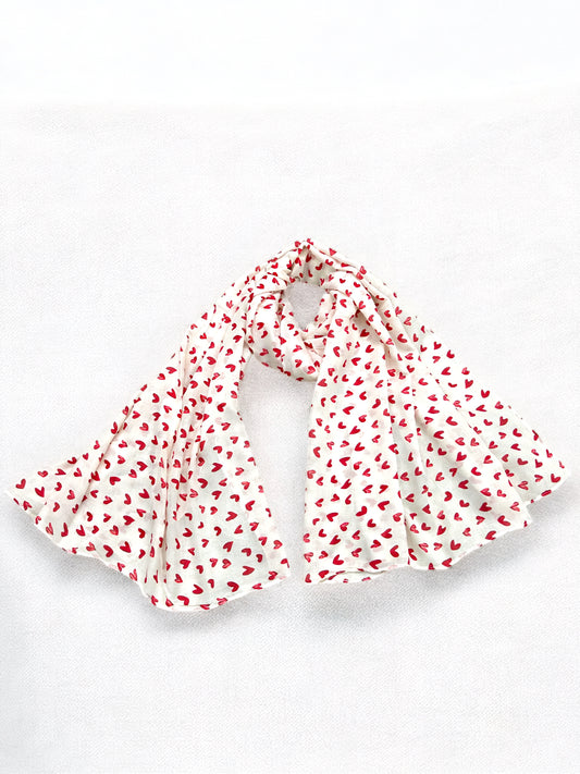 White Pink Hearts Printed Modal Hijab