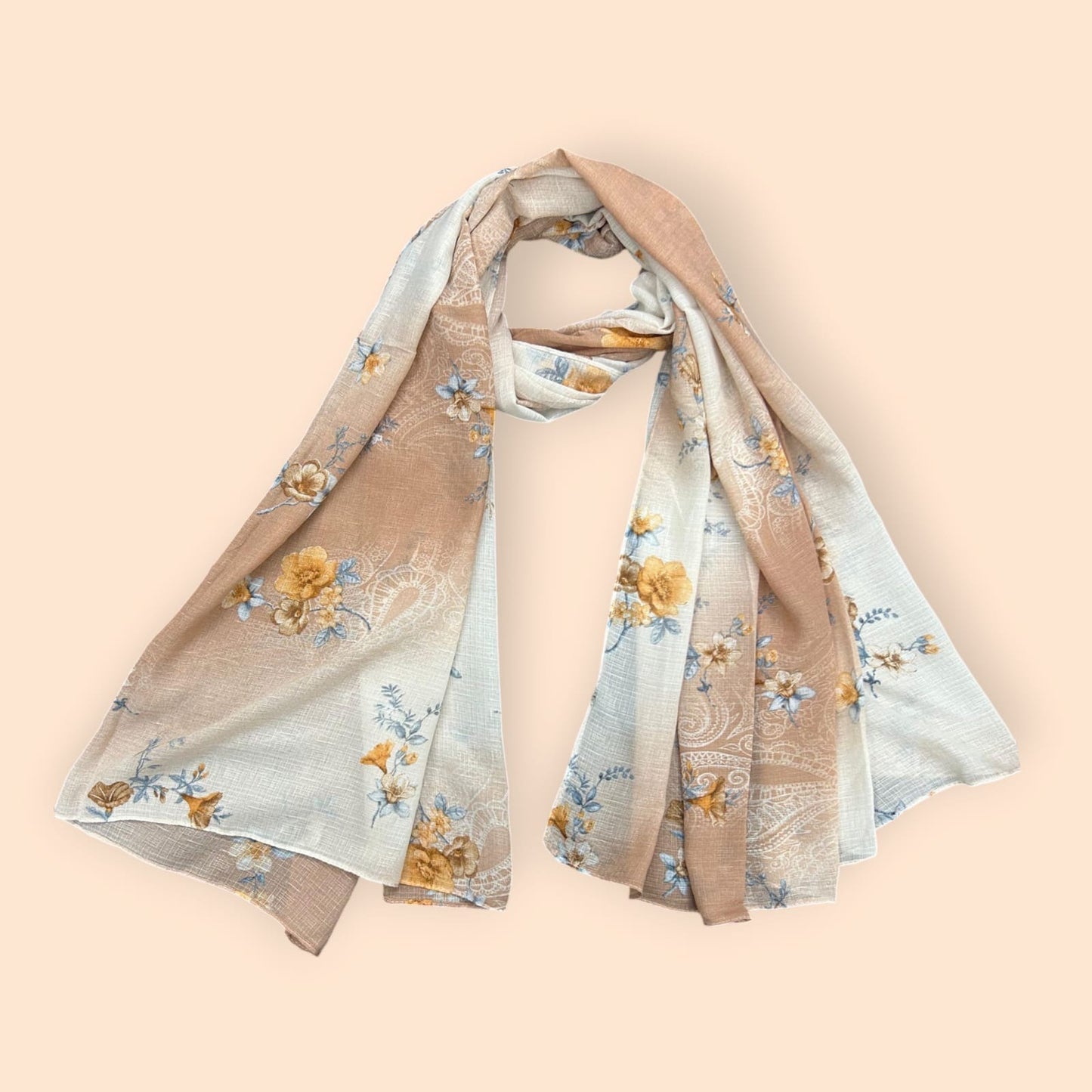 Fawn Ashy Floral Printed Modal Hijab