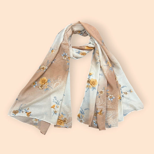 Fawn Ashy Floral Printed Modal Hijab