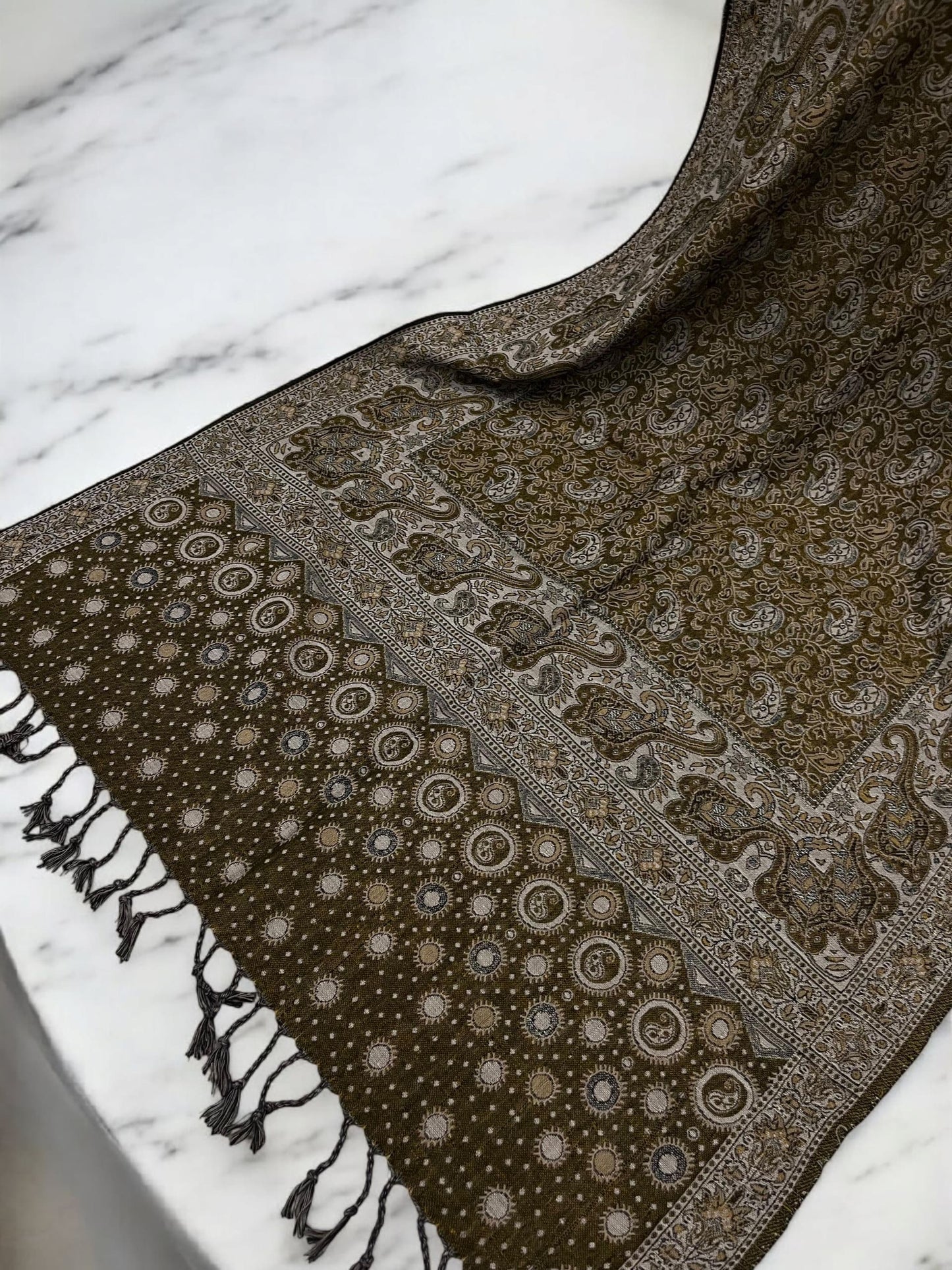Peanut Brown White Dotted Two-tone Paisley Pashmina Hijab