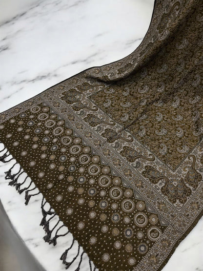 Peanut Brown White Dotted Two-tone Paisley Pashmina Hijab