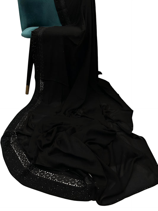 Black Double Floral Border Sparkle Shaal