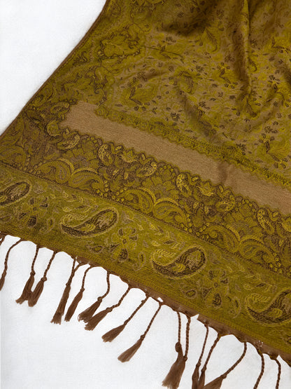 Beige Kelly Green Damask Paisleys Dual Tone Pashmina Hijab