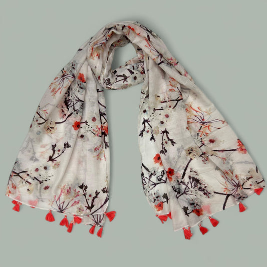 Ash White Tangerine Printed Modal Hijab