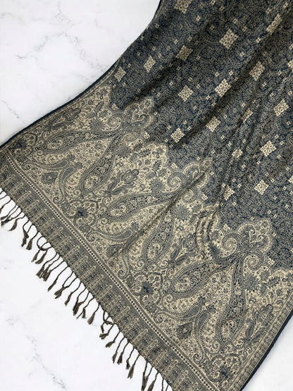 Paisley Pashmina Shawl - Navy Oat Brown