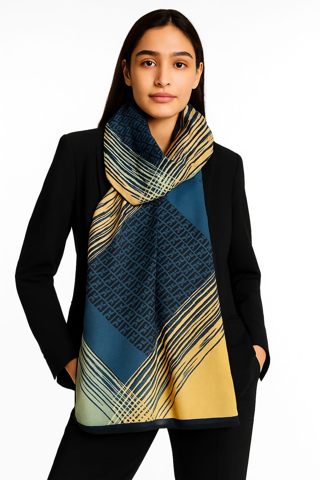 Printed Viscose Wool Hijab - Blue Check