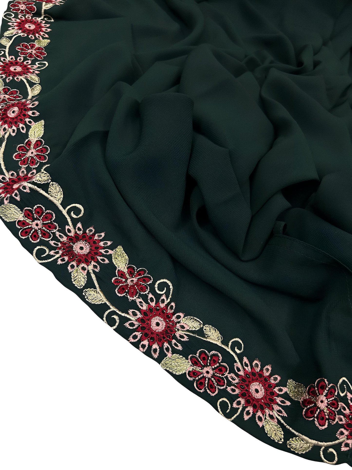 Luxury Emerald Green Floral Border Korean Shaal