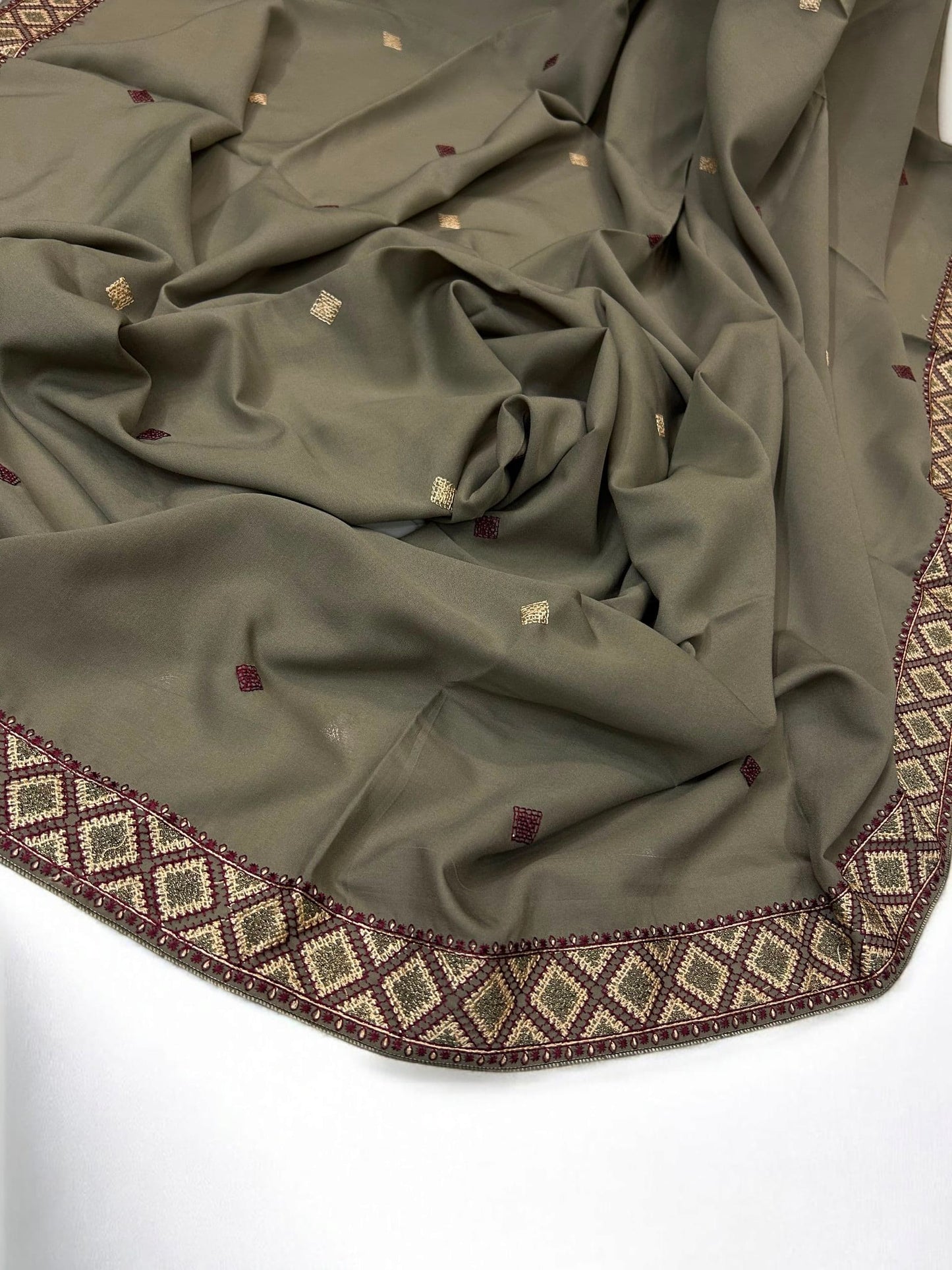 Sand Brown Diamond Double Embroidered Shaal