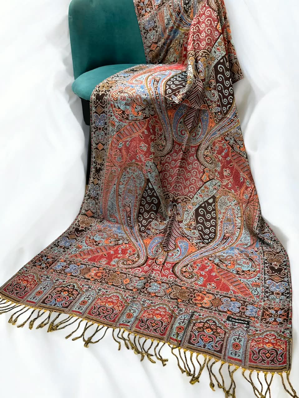 Red Pool Blue Persian Paisley Dual-Tone Pashmina Hijab