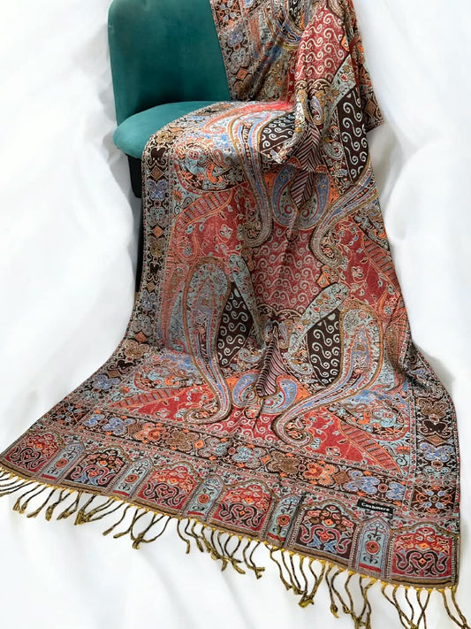 Red Pool Blue Persian Paisley Dual-Tone Pashmina Hijab