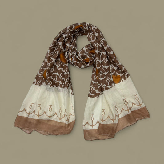 Brownie White Anchorage Printed Modal Hijab