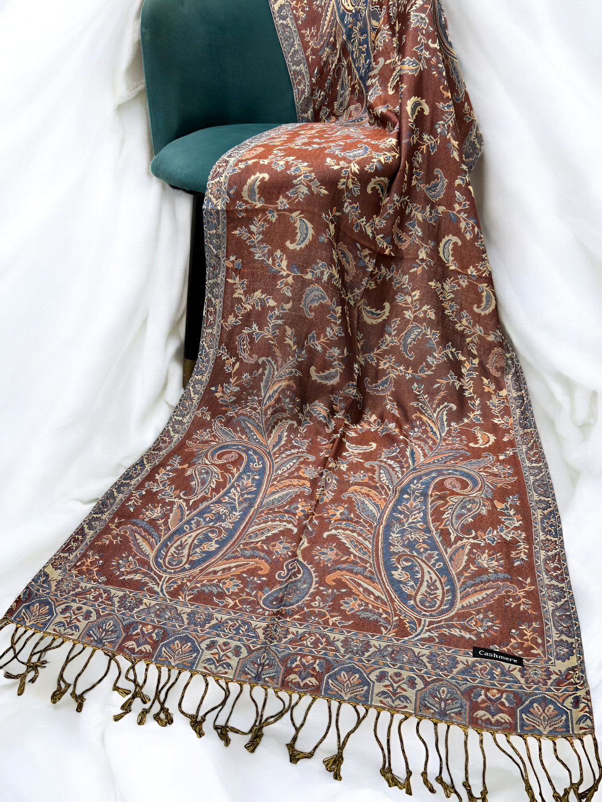 Rust Blue Persian Garden Paisley Two-Tone Pashmina Hijab
