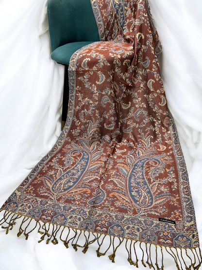 Rust Blue Persian Garden Paisley Two-Tone Pashmina Hijab