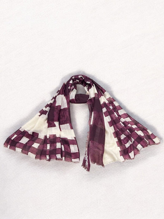 Creamy Plum Check Printed Modal Hijab